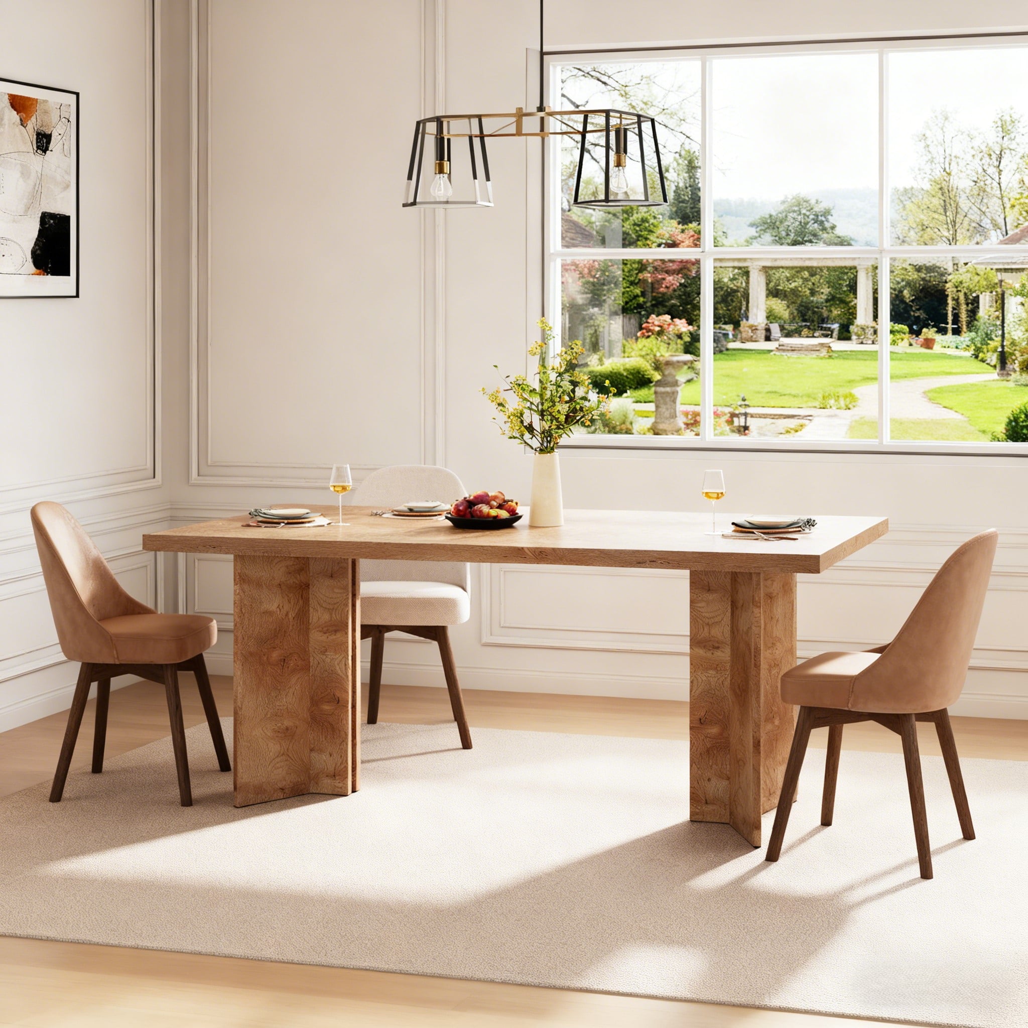 Fnova 63 Rectangular Modern Dining Table, Wooden Modern Kitchen Table for 6 People for Dining Room, Warm Brown (Chairs Not Included)