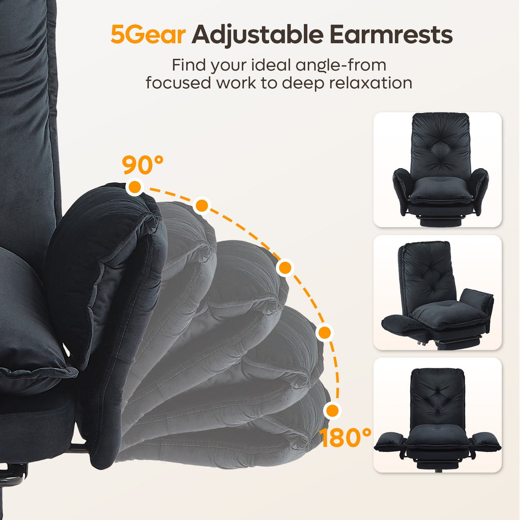 Bestier Big and Tall Executive Office Chair with Flip-up Arms for Adult, Wide Seat Ergonomic Computer Desk Chair,High Back Velvet Comfy Cross-Legged Office Chair with Footrest and Side Pockets, Black