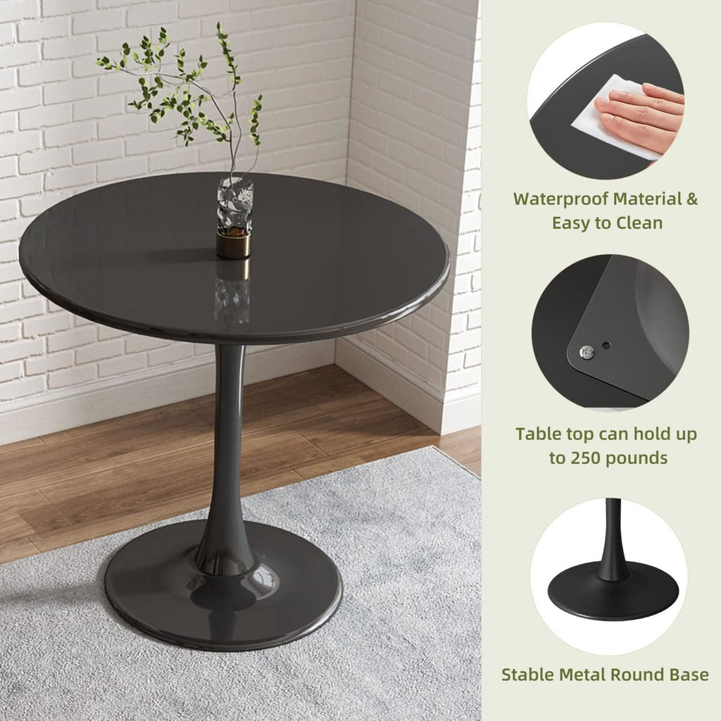 GDF Studio 24 Round Modern Dining Table, Wooden Top Tulip Table with Steel Pedestal Base, Kitchen Table, Walnut