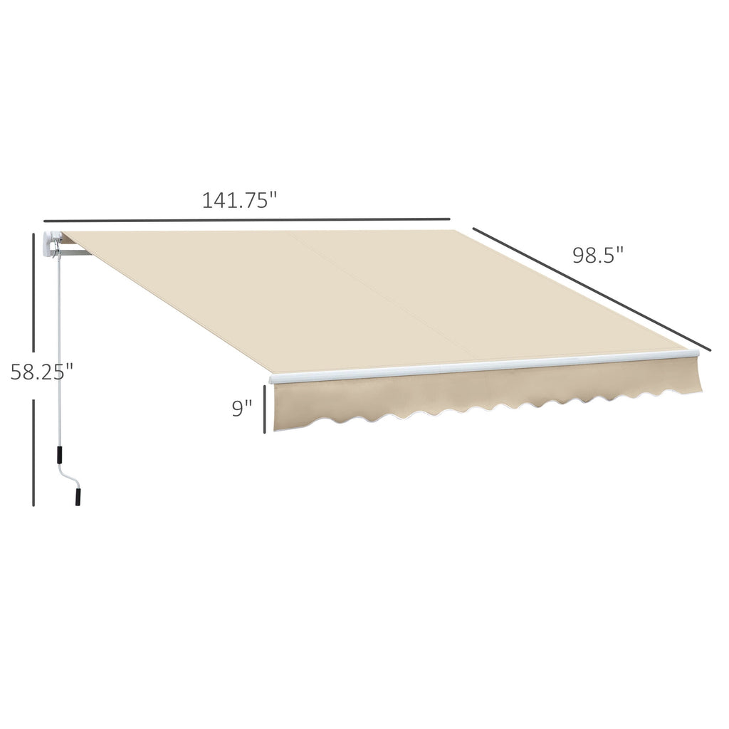 Patio Umbrellas Outsunny 12' x 8' Retractable Awning Patio Awnings Sun Shade Shelter with Manual Crank Handle, 280g/m² UV & Water-Resistant Fabric and Aluminum Frame for Deck, Balcony, Yard, Cream Wh