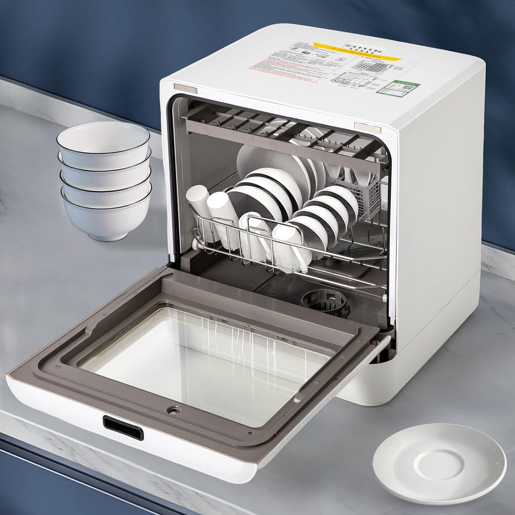 Countertop Dishwasher, White Portable Dishwasher with Water Tank 4 Washing Programs, 158°F High-Temperature Disinfection,  360° Spraying Dishwasher for RVs, Apartments, Dormitories,Home Kitchen