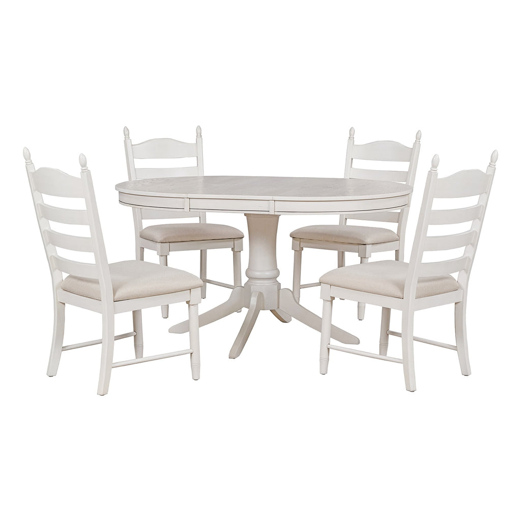 Harper & Bright Designs Farmhouse 5 Piece Kitchen Dining Table Set for 4, Solid Wood Extendable Round Dining Table Set and 4 Upholstered Chairs, Retro Dining Set for Kitchen, Natural Wood Wash