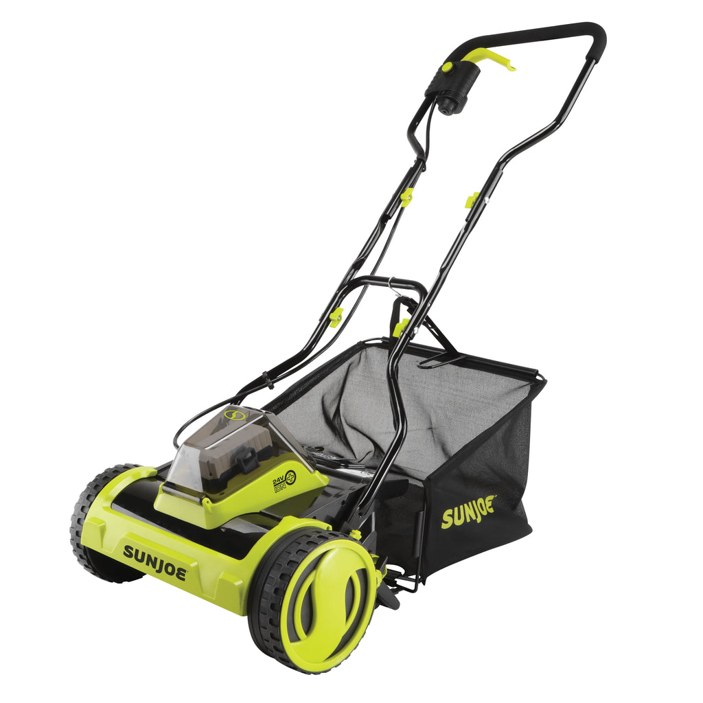 Sun Joe 24V Cordless Push Reel Lawn Mower, Battery Powered Grass Cutter for Yard, 15-Inch