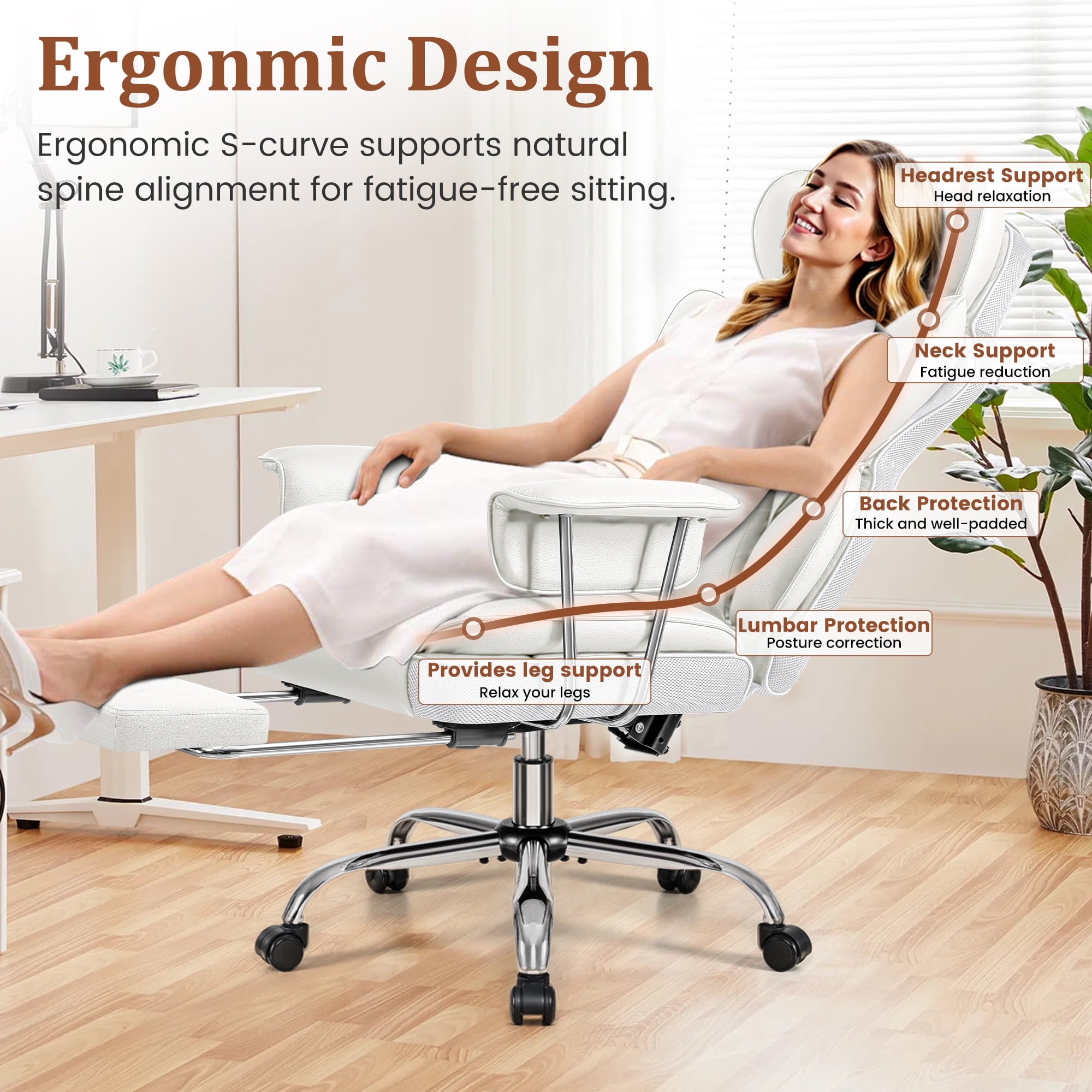 COOLHUT Big and Tall Office Chair 500LBS Wide Seat Ergonomic Computer Desk Chair, PU Leather Executive Office Chair with Footrest, Adjustable Task Chair Lumbar Back Support 8 Hour, Black