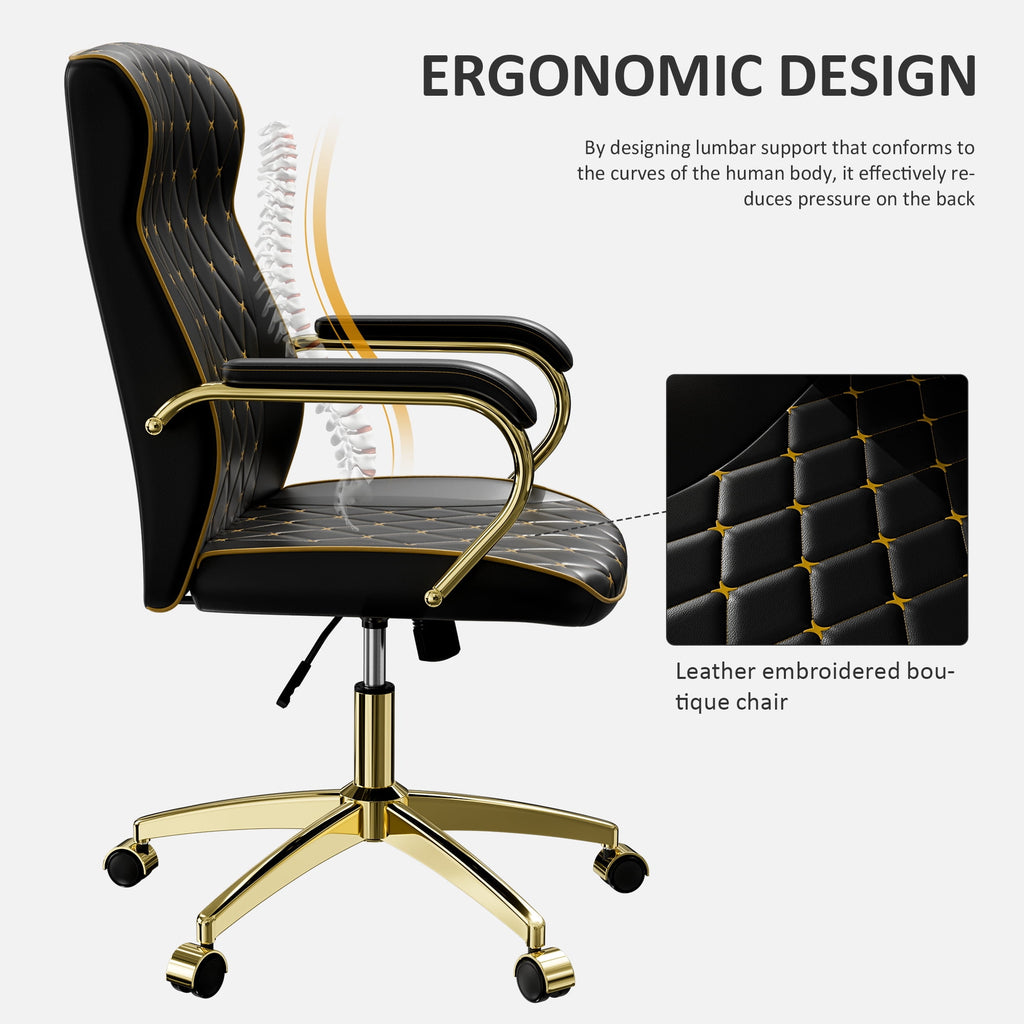 HomeZeer White and Gold Office Chair, Ergonomic High Back Executive Desk Chair with Wheels and Arms, Modern PU Leather Computer Chair with Rocking Function, White(Set of 2)