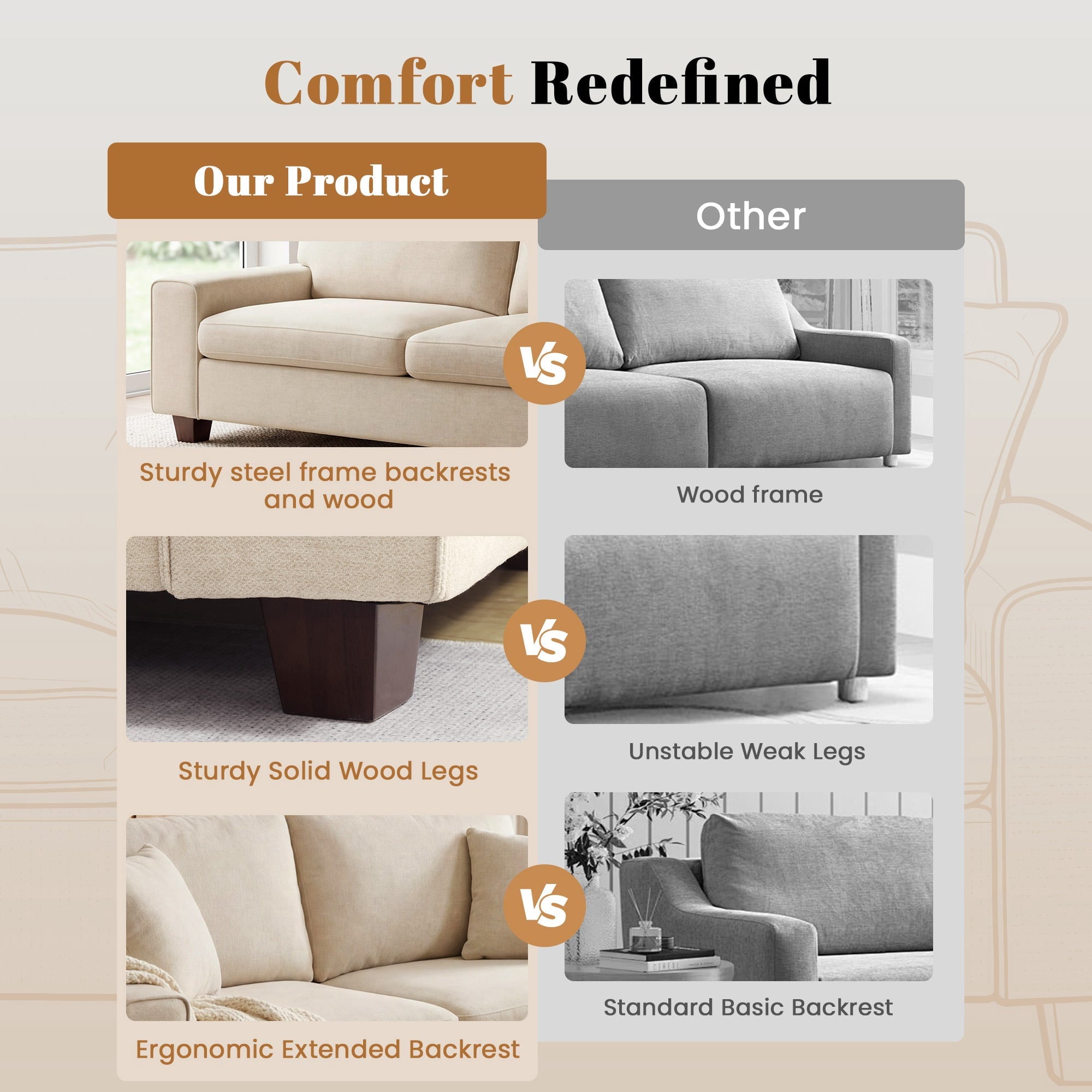 Poshby 88.58''W 3 Seater Sofa Couch with Chenille, Modern Square Arm for Living Room, Light Gray