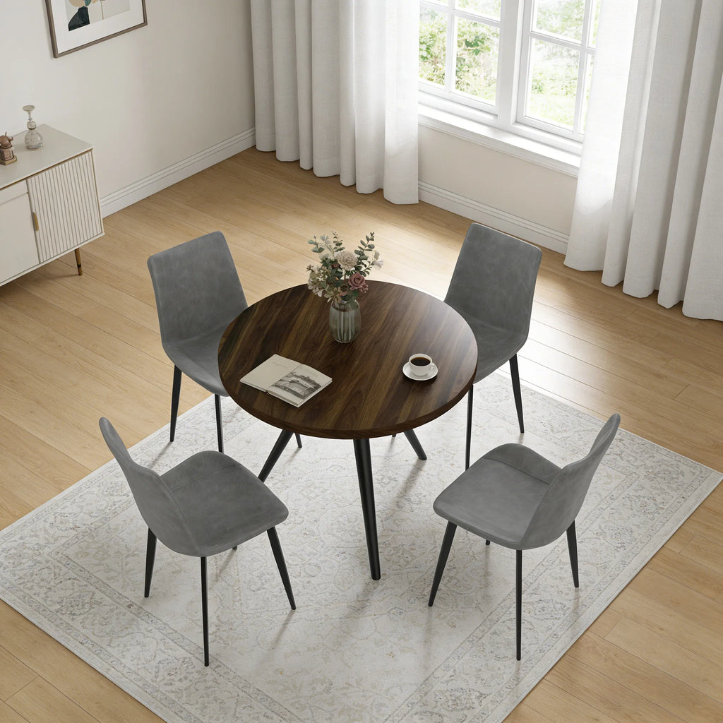 34.8 Round Dining Table for 4 People, Modern Circle Kitchen Table with Metal Legs for Kitchen, Dining Room, Apartment,Gray