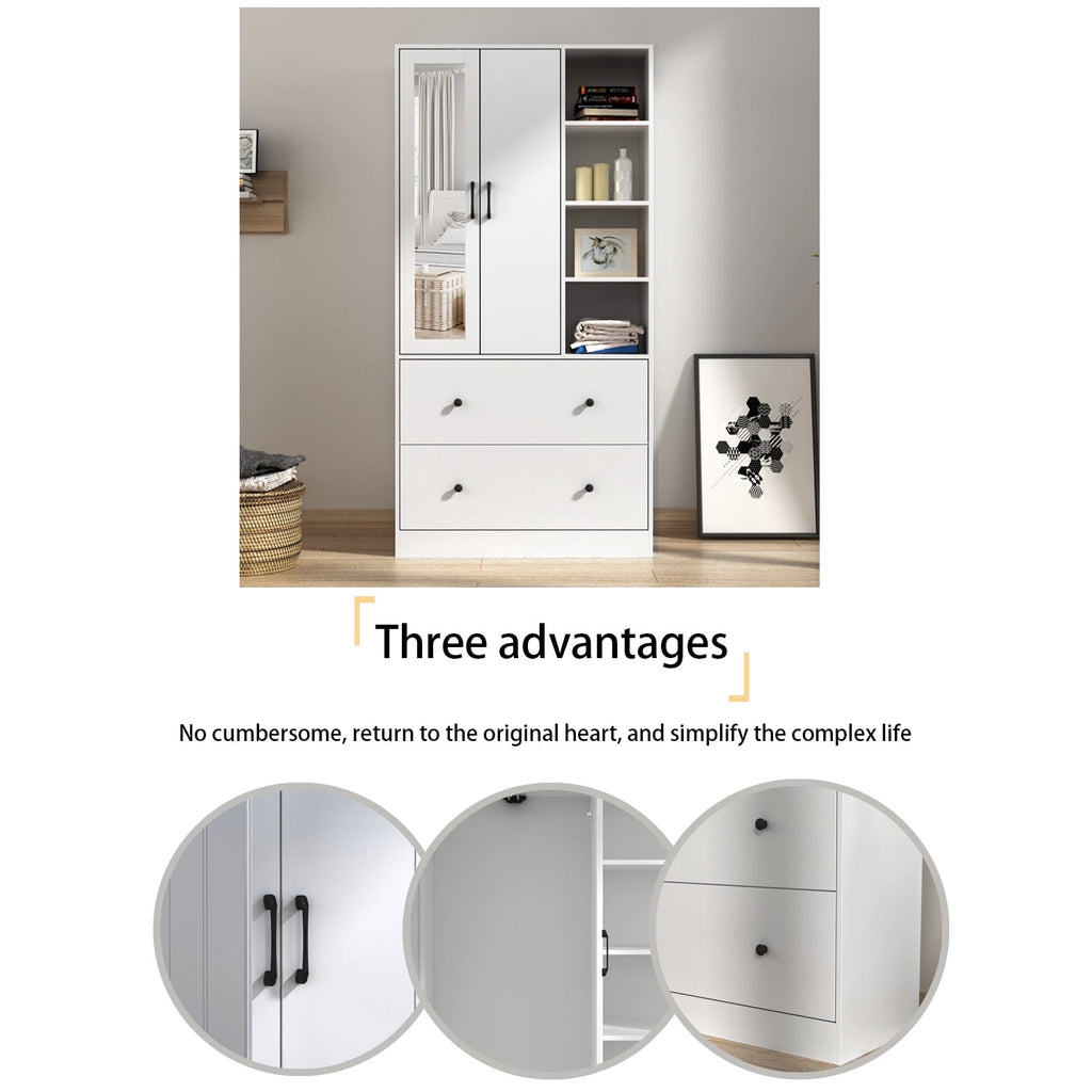 OxyLife 2 Door Wardrobe Armoire, White Closet Storage Organizer with Drawers and Shelves