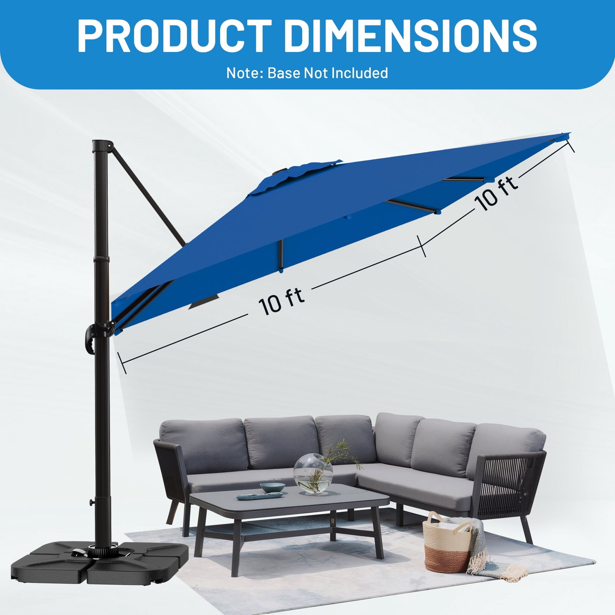 Easthome 10 × 10FT Square Cantilever Patio Umbrella, 360° Rotating Offset Umbrella with Crank, 8 ribs, Outdoor Hanging Roman Umbrella for Garden Deck Backyard, Red