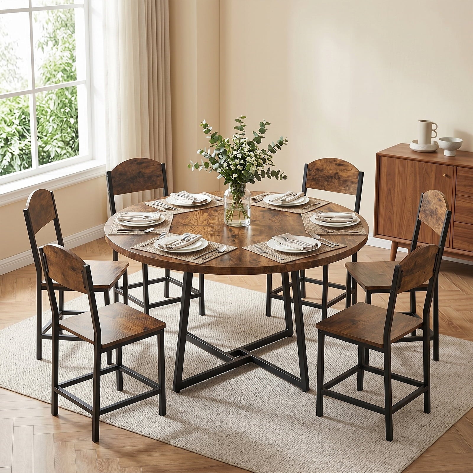 Gasee Dining Table, 43 Round Dining Table, Solid Wood Thickened Table Top Kitchen Dining Table,Dining Table for Dining Room, Home(Only Table),Rustic Brown