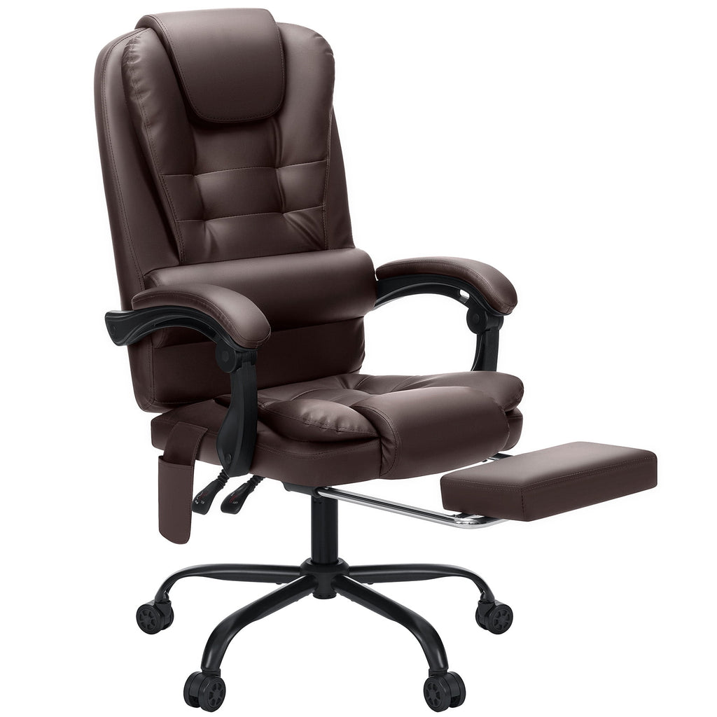 Hoffree Executive Office Chair Massage and Footrest Ergonomic Computer Desk Chair Reclining High Back Leather Office Chair Lumbar Back Support Swivel Rolling for Home Office Black
