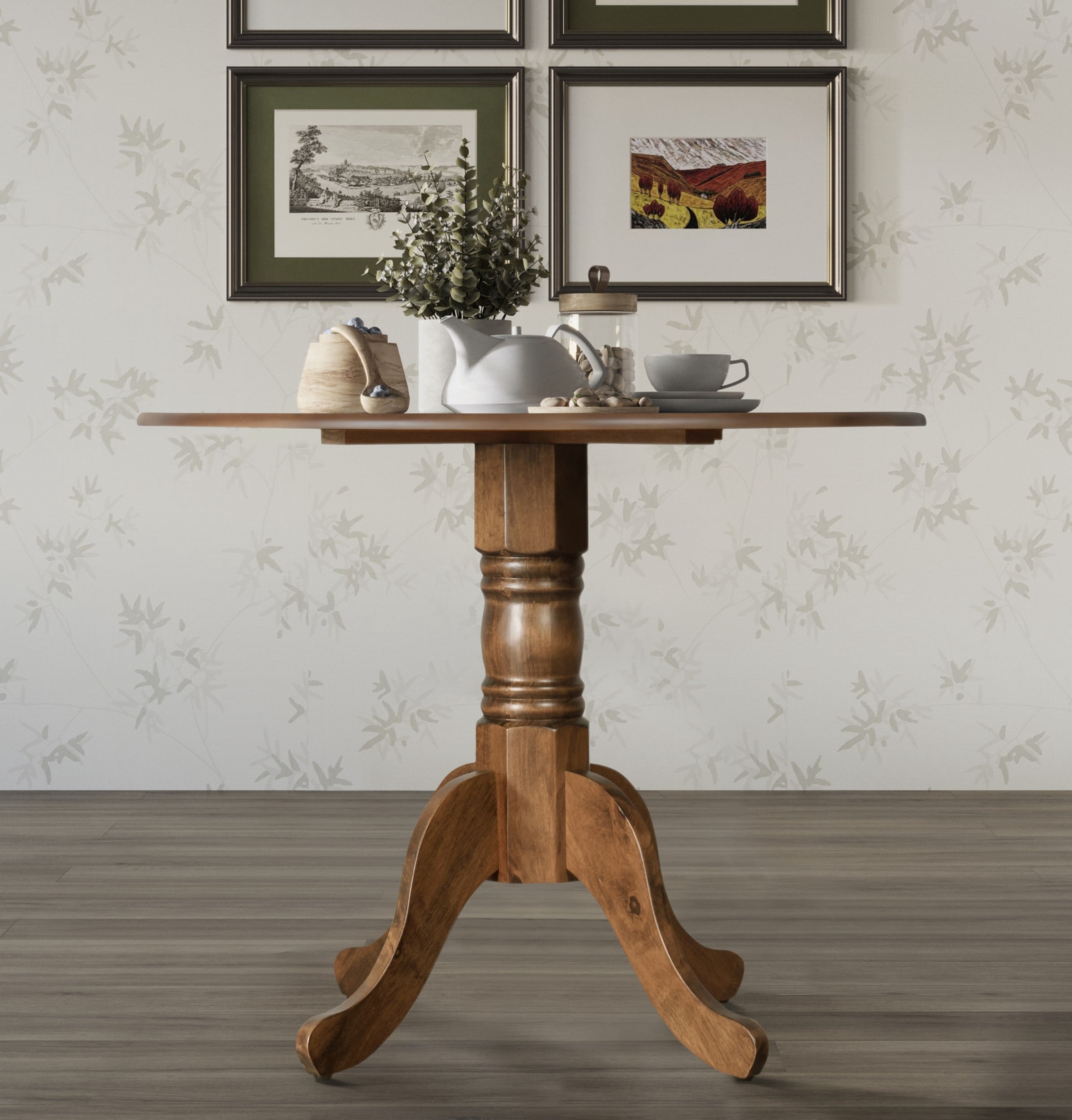 Home Design Olivia Dining Table with Round Pedestal Top, Mid-Century Modern Style, Easy Assembly, Black
