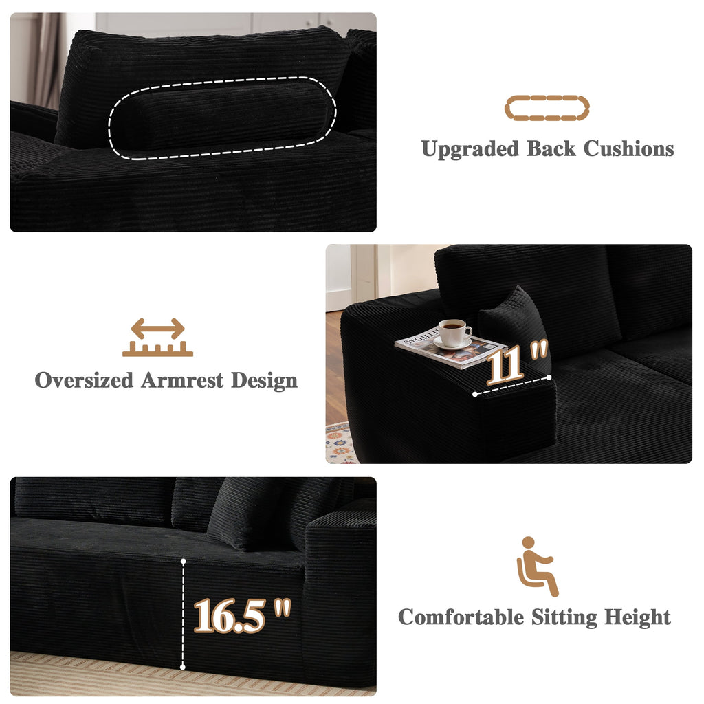 Ovios 106 Cloud Sofa Couch No Assembly Boneless Deep Seat Sofa for Living Room, Black (Corduroy)