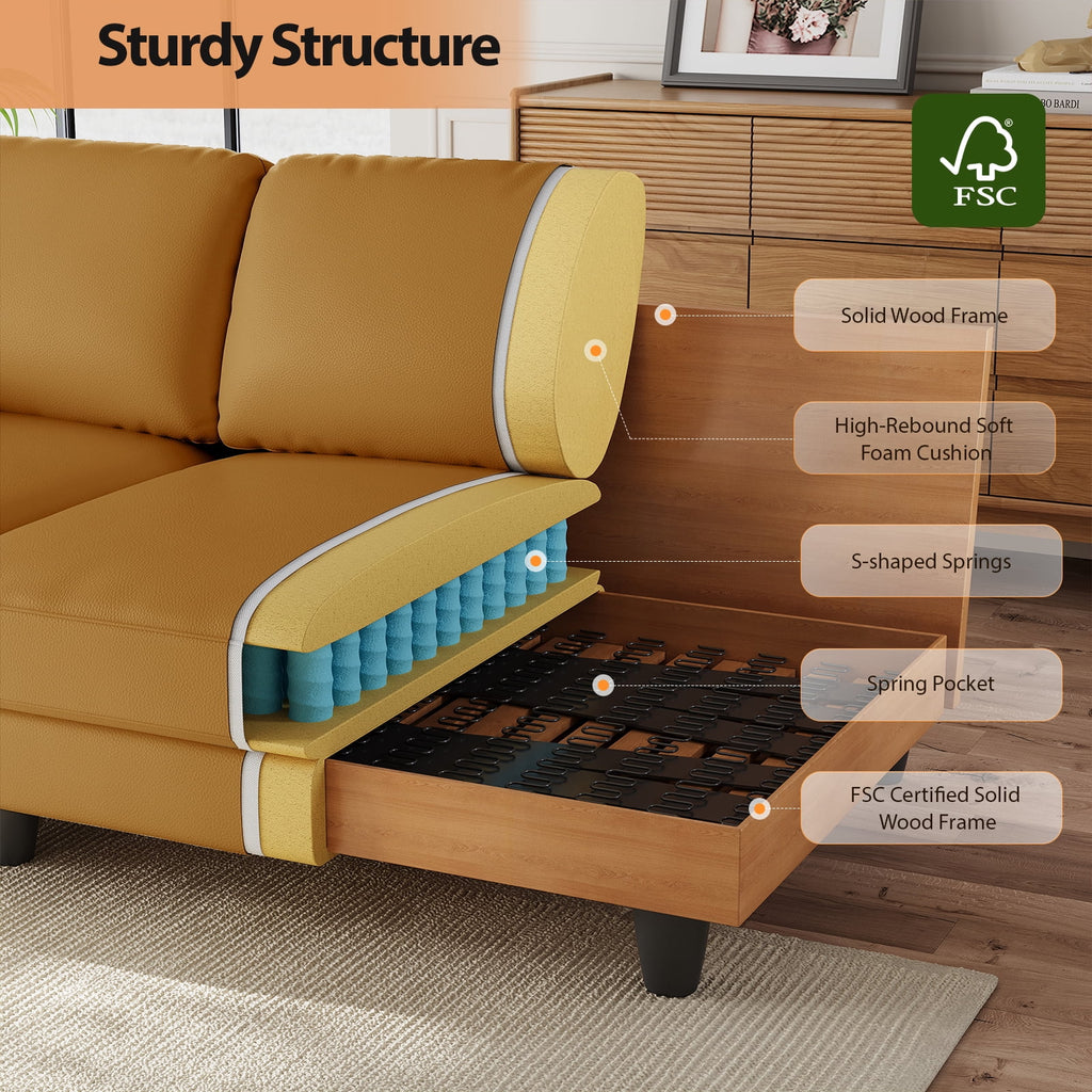 83 Couch Premium PU Leather Sofa, Deep Seat Oversized Loveseat for Living Room (Includes 2 Pillows), Brown