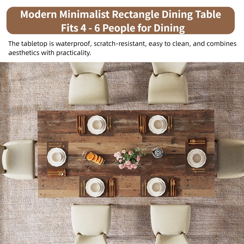 Fnova 63 Rectangular Modern Dining Table, Wooden Modern Kitchen Table for 6 People for Dining Room, Warm Brown (Chairs Not Included)