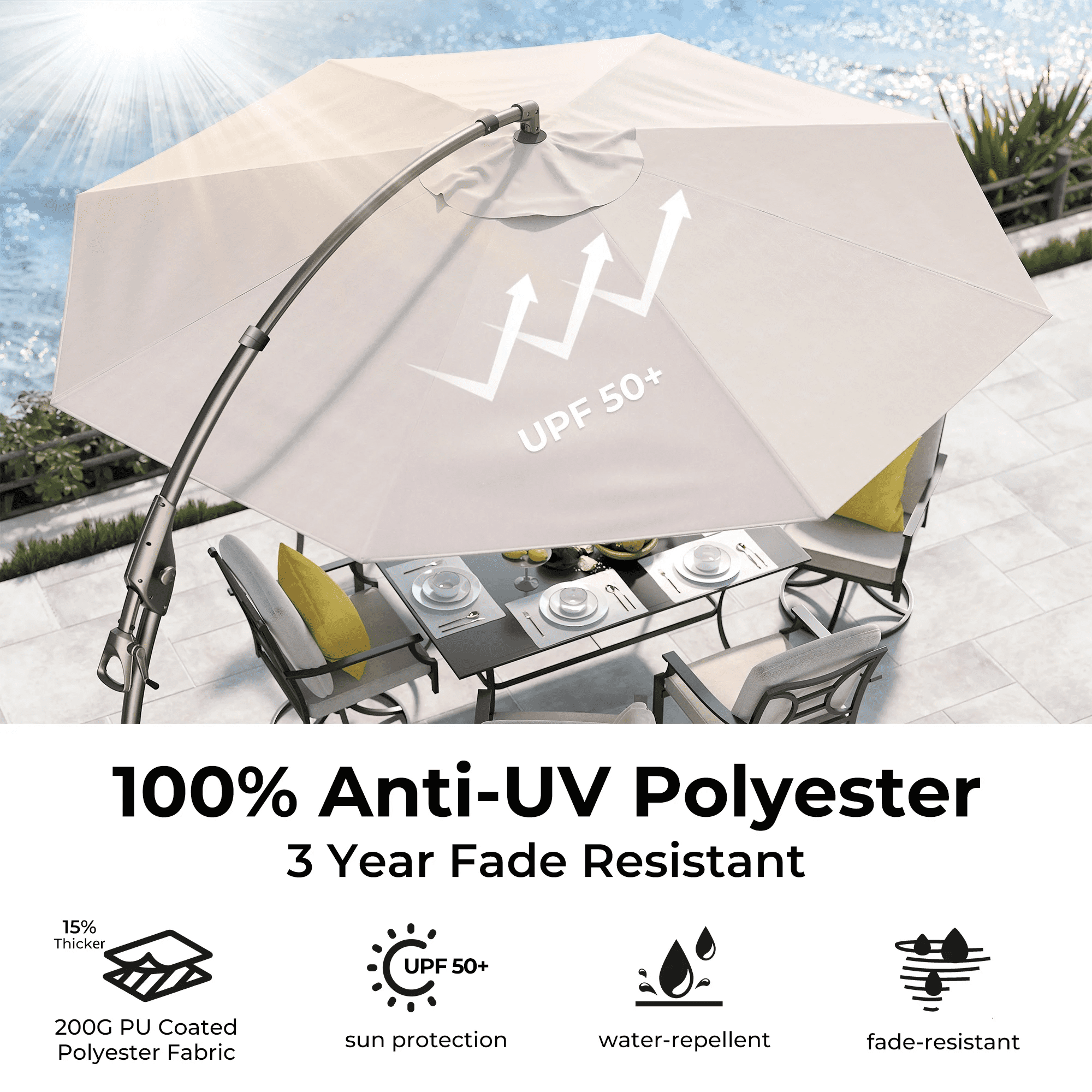 GRANDPATIO 12 Ft Outdoor Umbrella with Base, Large Aluminum Cantilever Offset Umbrella for Patio Pool, Black & White