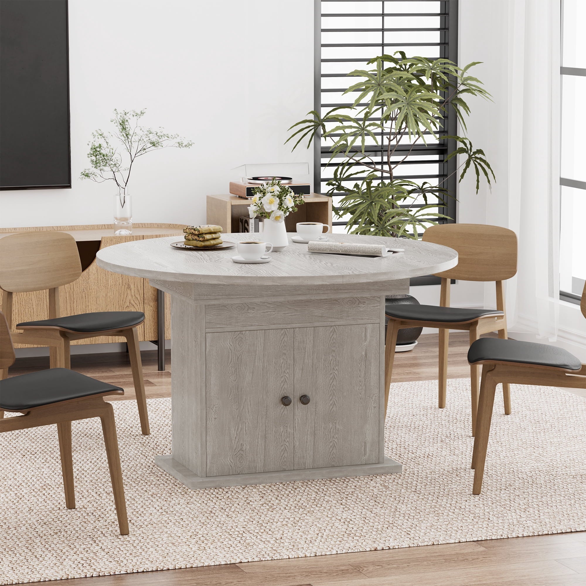 WARAYZ 43.3–59in Extendable Dining Table, Wood Expandable Design with Hidden Storage, Rectangular Space-Saving Dark Brown