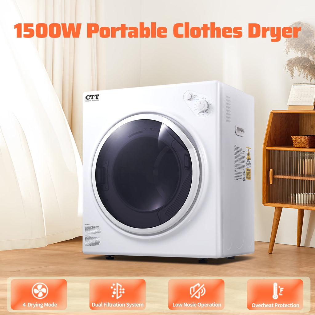 CTT 1500W Portable Clothes Dryer 3.5 cu.ft, 110V Portable Dryers for Laundry with  4 Drying Mode, Apartments, RVs, Dorms