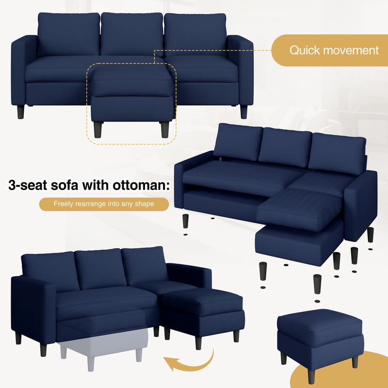Walsunny 73.6 Convertible Sectional Sofa Couch, L-Shaped 3-Seat Sofa Couch with Reversible Chaise for Small Space,Dark Gray
