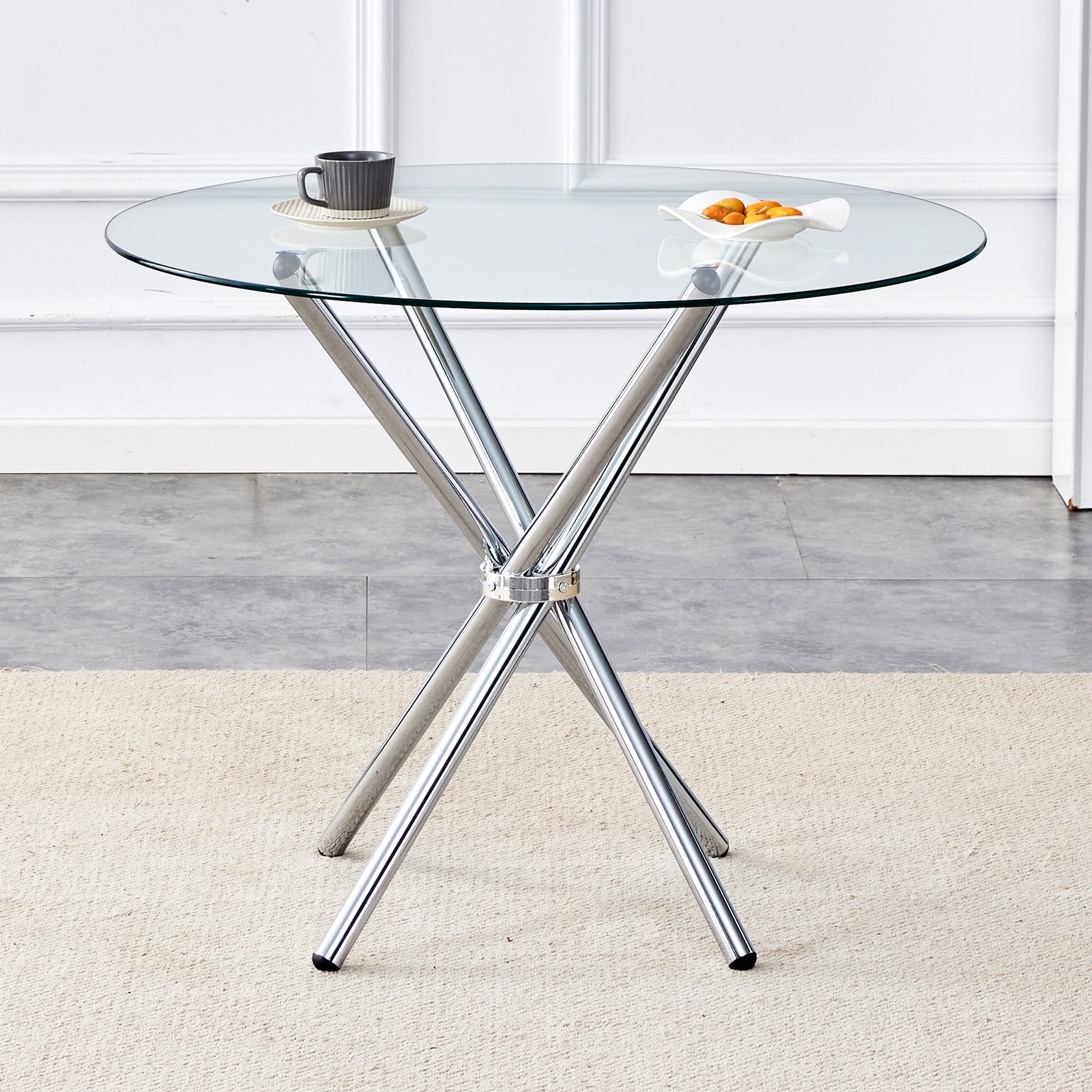 LUFTUT 36.6 Round Glass Dining Table, Modern Gold Base Kitchen Table, Small Space Bistro Table, Clear Tempered Glass Top for Apartmen