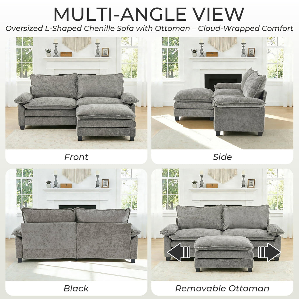 Ktaxon Sectional Sofa L Shaped Couch with Chaise Living Room Sleeper Set, 2 Seats with Chenille and Double Layer Cushions 86 W Beige