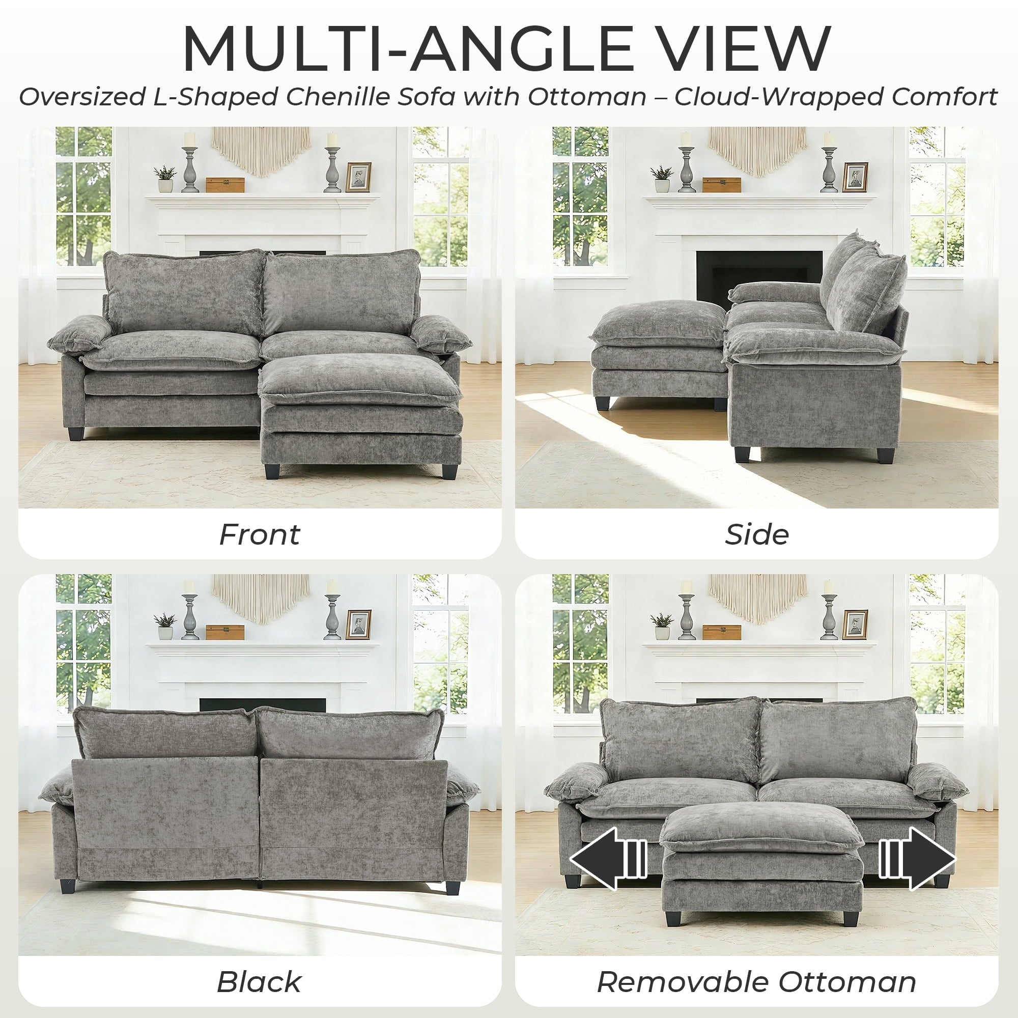 Ktaxon Sectional Sofa L Shaped Couch with Chaise Living Room Sleeper Set, 2 Seats with Chenille and Double Layer Cushions 86 W Beige