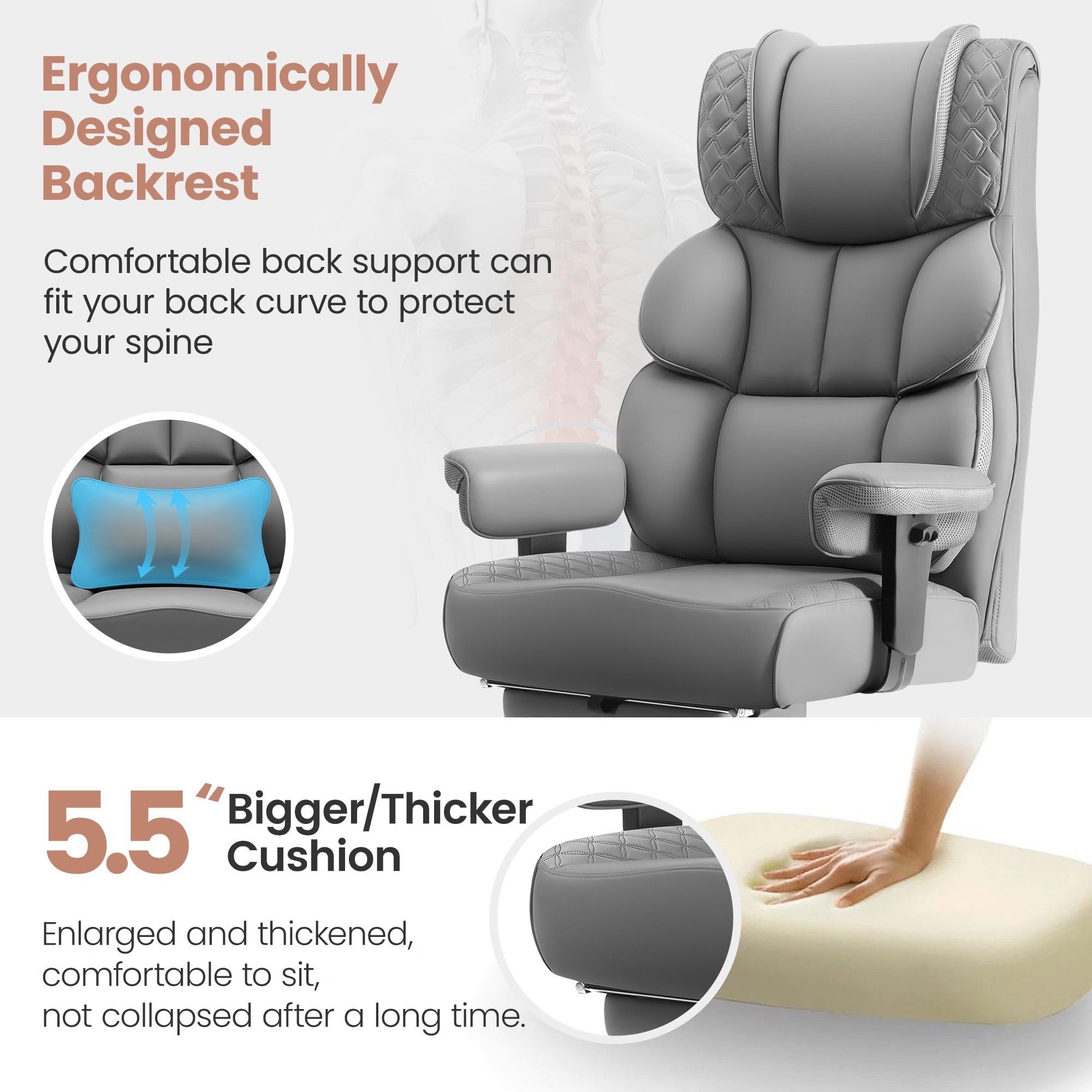 FASTES Office Desk Chair, Big and Tall Office Chair 400lbs Gaming Chair with Footrest, Ergonomic Executive High-Back Reclining Computer Chairs, Swivel Wheels and Lumbar Support, Black