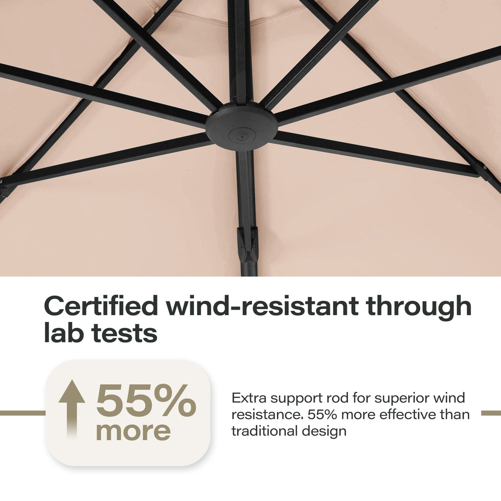 LAUSAINT HOME 11 FT Outdoor Patio Umbrella with Base, Aluminum Cantilever Umbrella with Crank, Champagne