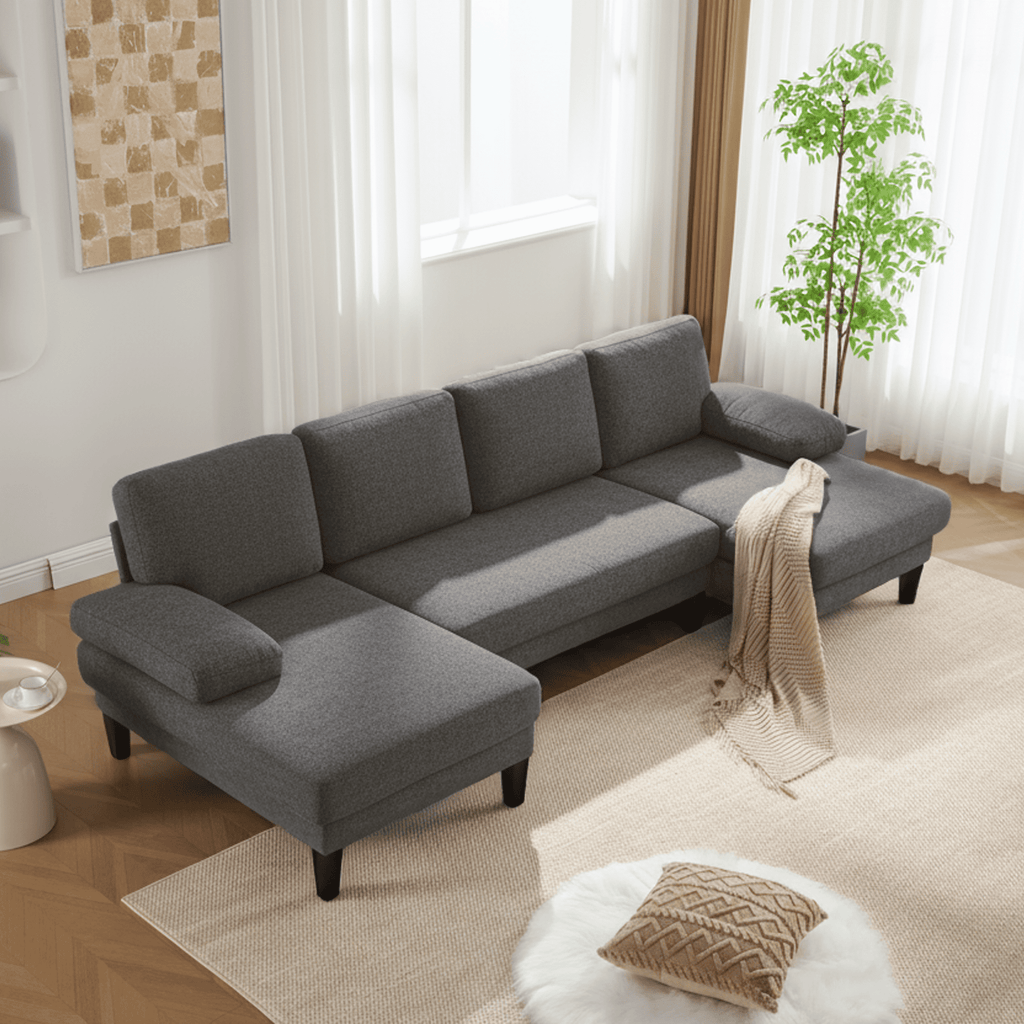 BINBANK L-Shaped Chenille Pull Out Sleeper and Storage Chaise Sectional Futon Sofa Bed with USB, Gray/Beige