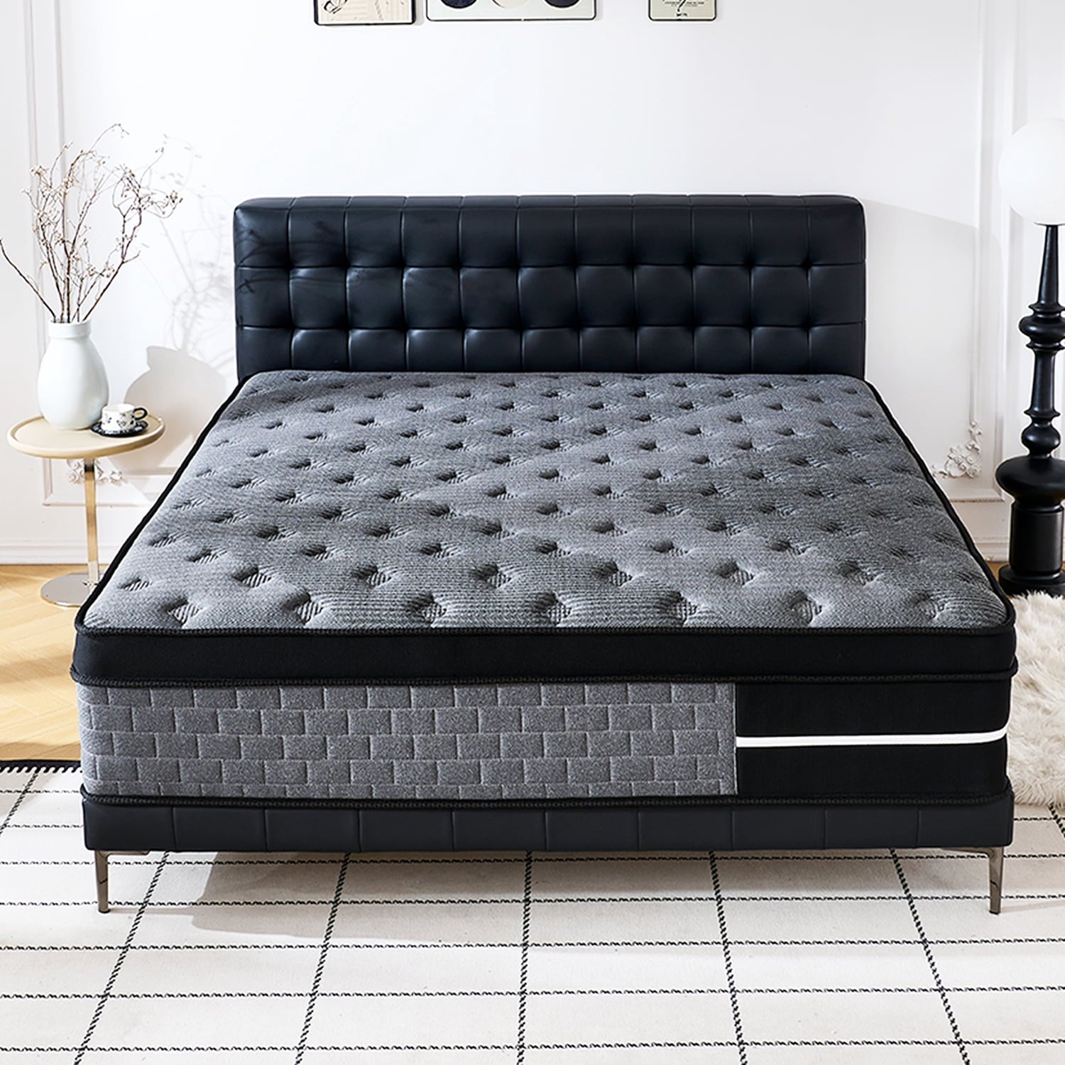 Lodeija 12 Queen Hybrid Mattress,5-Zone Pocket Springs with Motion Isolation,Medium Firm,Fiberglass-Free,Black