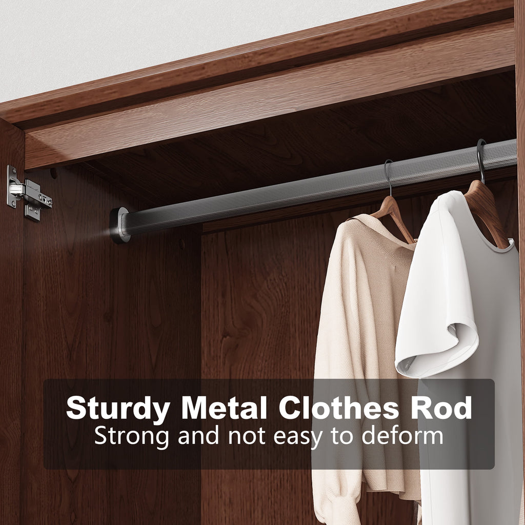 HLR 71 Tall Modern Wood Armoire Wardrobe Closet, Freestanding Cabinet with Hanging Rod for Bedroom, Brown