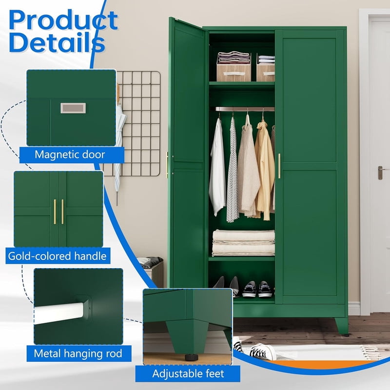 ERO 70.9H Steel Armoire and Wardrobe Storage Closet with Hanging Rod and Adjustable Shelves