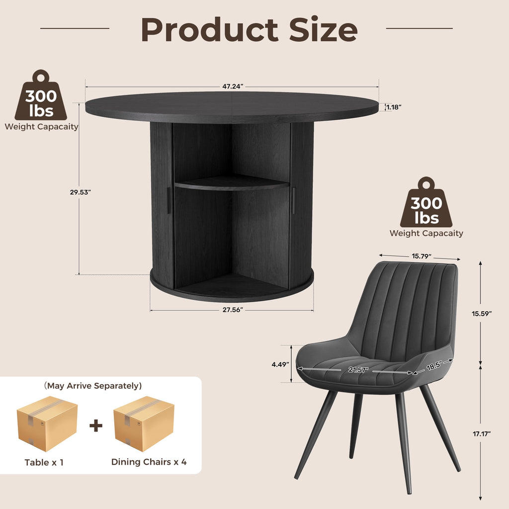 Hawsaiy 3-Piece Dining Table Set for 2, 31.5 Round Dining Table Set with 2 Upholstered Dining Chairs, Modern Farmhouse Table Set for Dining Room (Black+Black)