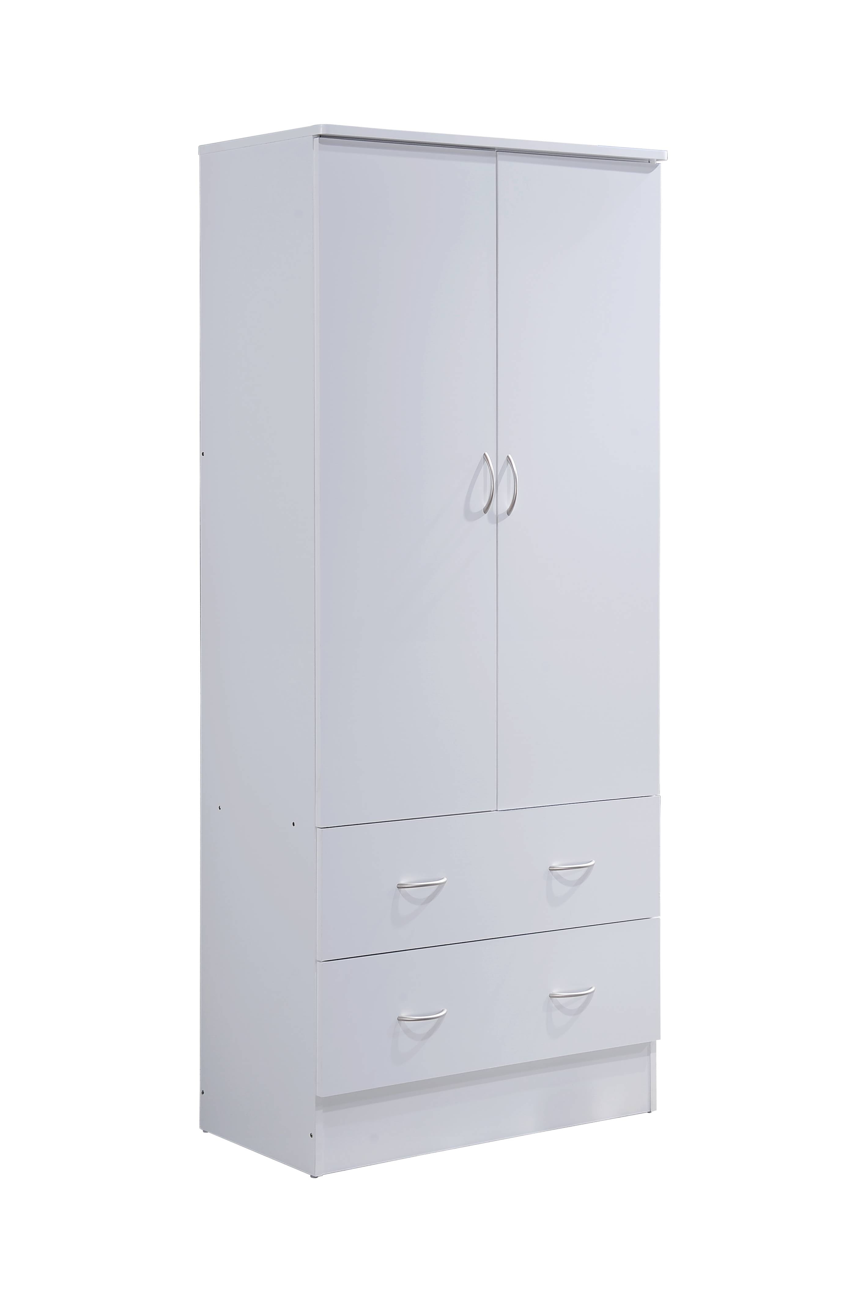 Hodedah 2-Door Armoire with 2-Drawers and Clothing Rod in Black