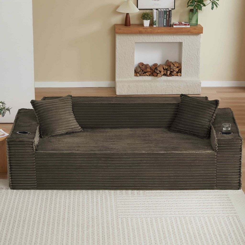 FFH 80.7 Corduroy Sofa, 3 Seater Boneless Cloud Couch for Small Living Rooms, Apartments and Offices, Black
