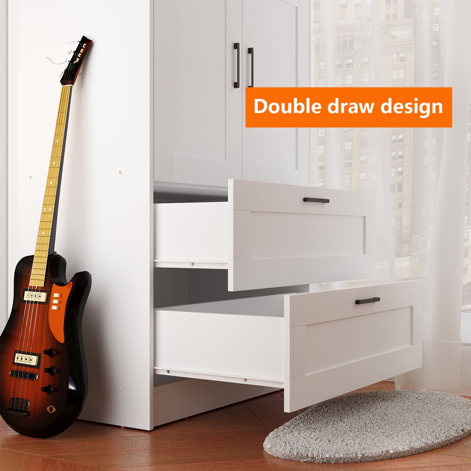 3 Doors Wooden Wardrobe Closet Armoire, White Storage Cabinet for Hanging Clothes, Bedroom Large Capacity Freestanding Armoire,Wood Wardrobe Combination with Shelves