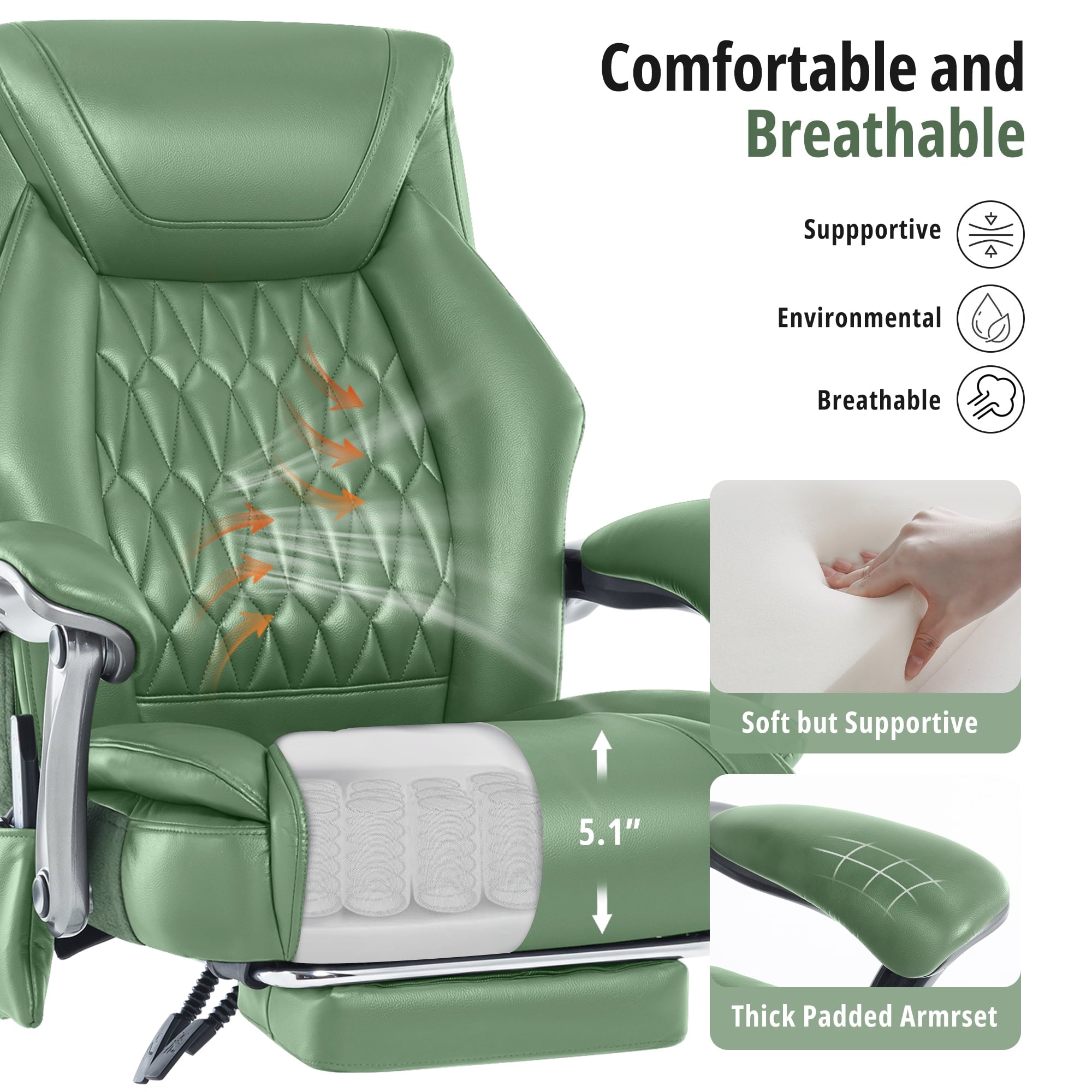 Heated Massage Office Chair with 6 Points Vibration, Reclining Ergonomic Desk Chair with Footrest for Extra Comfort, PU Leather High Back Executive Computer Chair, Thick Padded Massage Chair