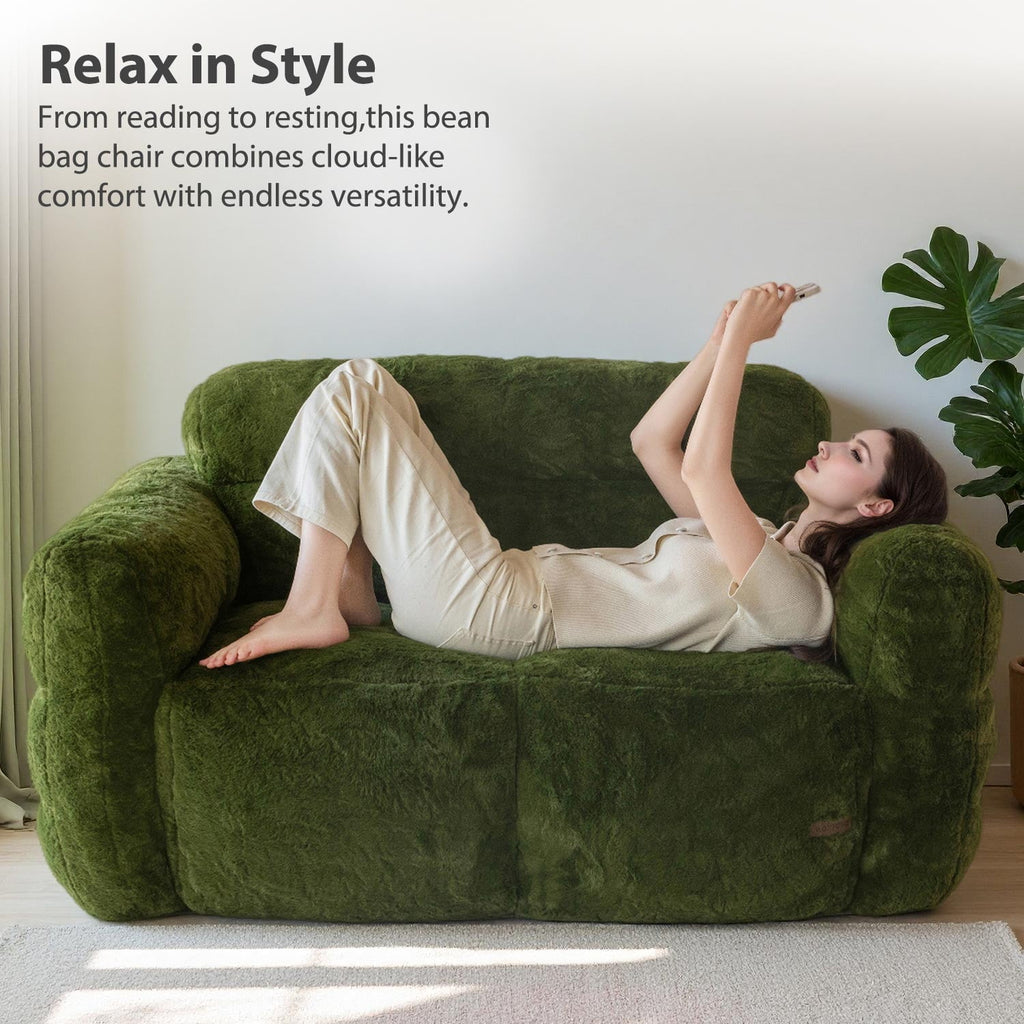 GOODONE Bean Bag Chair Sofa,Giant Loveseat Bubbled Boneless Couch,Modern Soft Comfy Plush Lazy Sofa for Living Room and Apartments,No Assembly Required,Beige