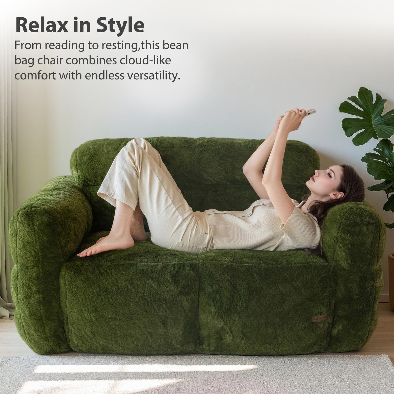 GOODONE Bean Bag Chair Sofa,Giant Loveseat Bubbled Boneless Couch,Modern Soft Comfy Plush Lazy Sofa for Living Room and Apartments,No Assembly Required,Beige