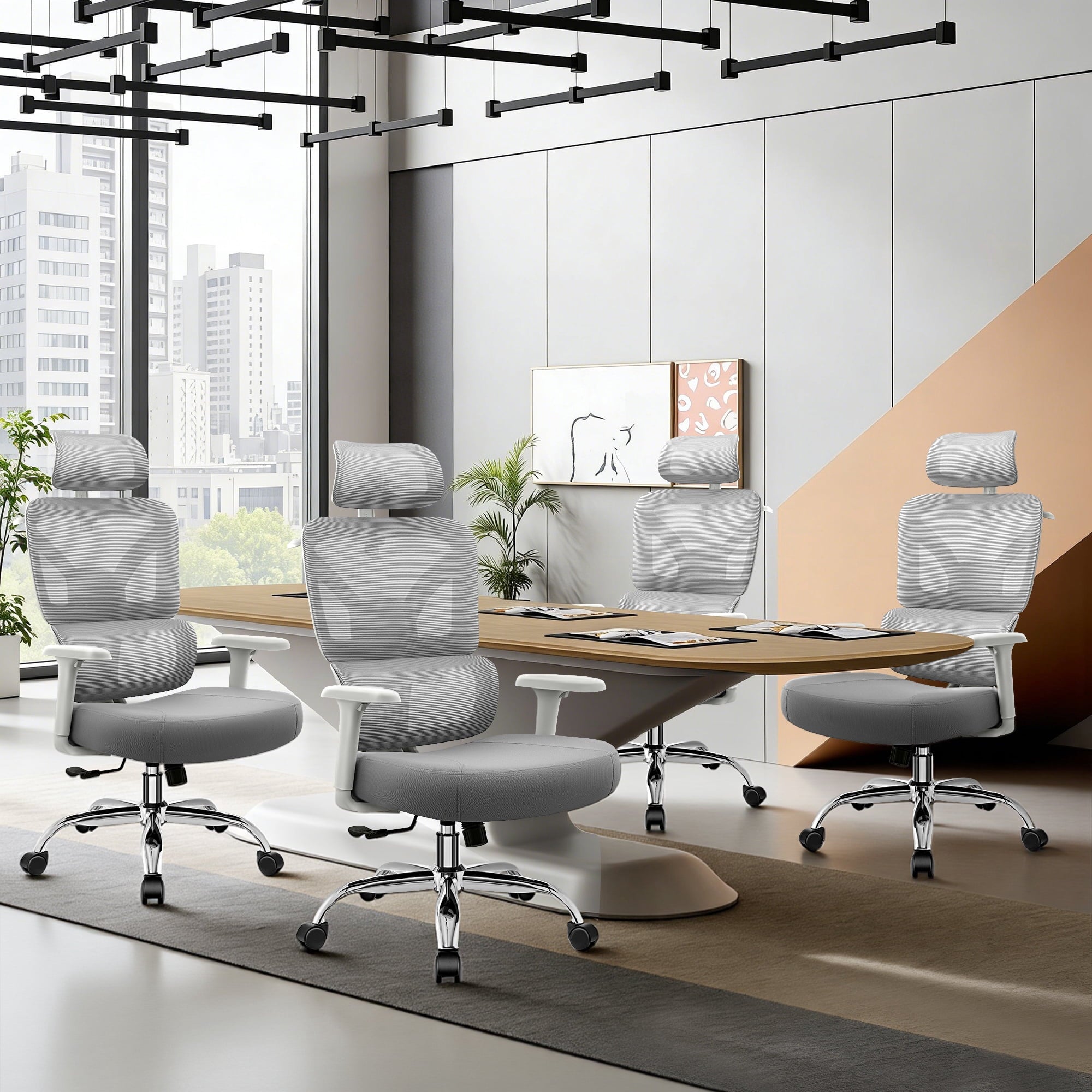 COOLHUT Ergonomic Mesh Office Chair with Footrest, Big and Tall Computer Desk Chair with Adjustable Lumbar Support, Headrest and Armrest, High Back Home Office Chair for Workspace, 300LBS, Black