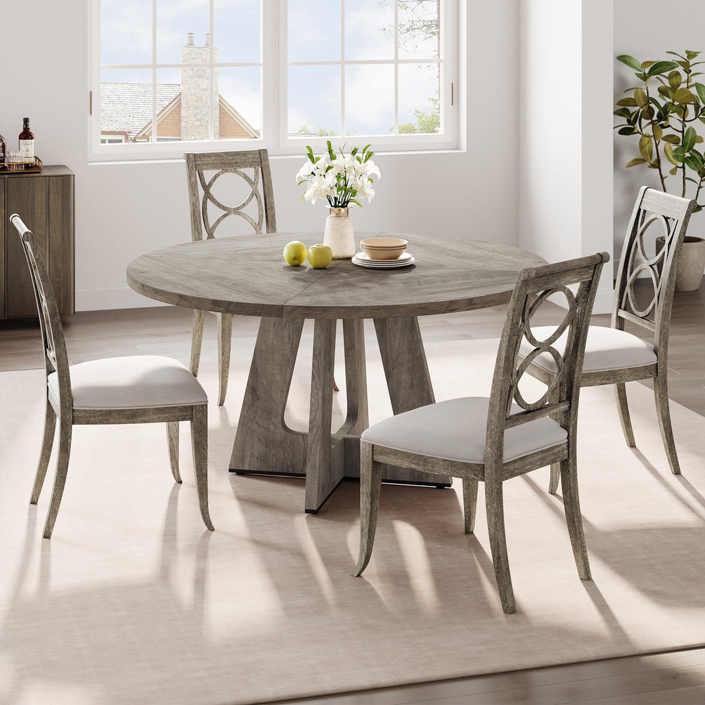 Ataucjin 47-Inch Round Large Dining Table, Wooden Kitchen Table Set for 4, Farmhouse Dinner Table with Wooden Top and Legs for Home Dining Room or Living Room - Rustic Brown(Only Table)