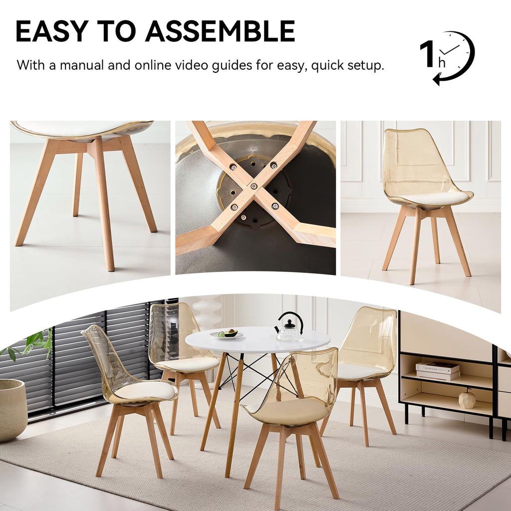 5-Piece 35.5'' Round Dining Table Set for 4, Kitchen Table Chair Set of 4, Mid-Century Modern Dinette Dining Room Table Set Dinner Table for 4 W/Solid Wood Legs, White