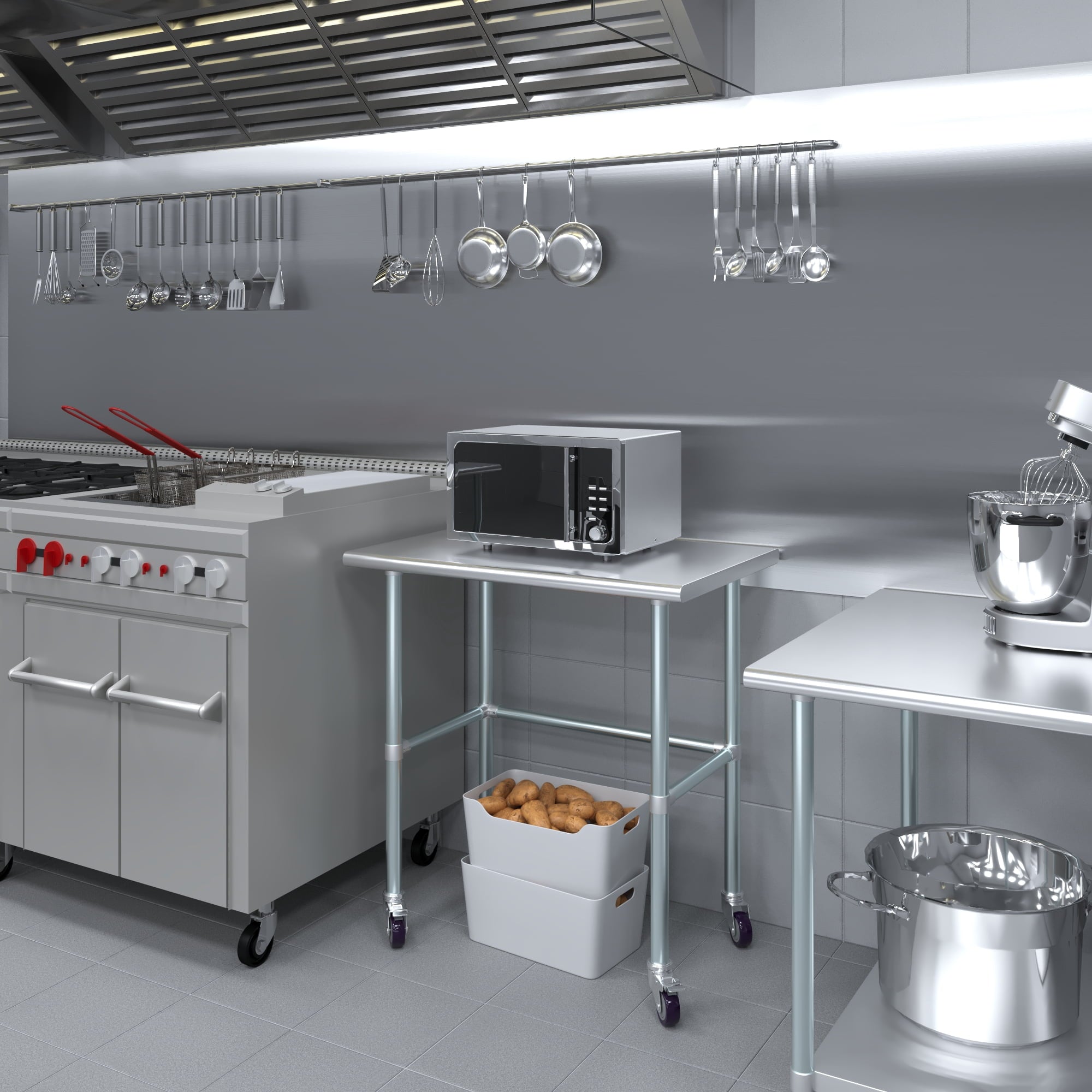 AmGood 36 Long x 30 Deep Stainless-Steel Work Table with Open Base and Wheels, Mobile Metal Table