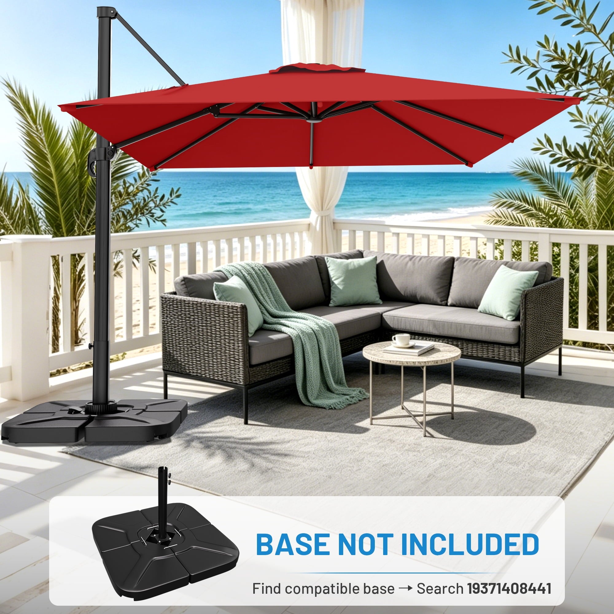 Easthome 10 × 10FT Square Cantilever Patio Umbrella, 360° Rotating Offset Umbrella with Crank, 8 ribs, Outdoor Hanging Roman Umbrella for Garden Deck Backyard, Red