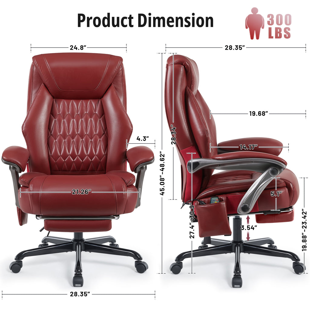 Heated Massage Office Chair with 6 Points Vibration, Reclining Ergonomic Desk Chair with Footrest for Extra Comfort, PU Leather High Back Executive Computer Chair, Thick Padded Massage Chair