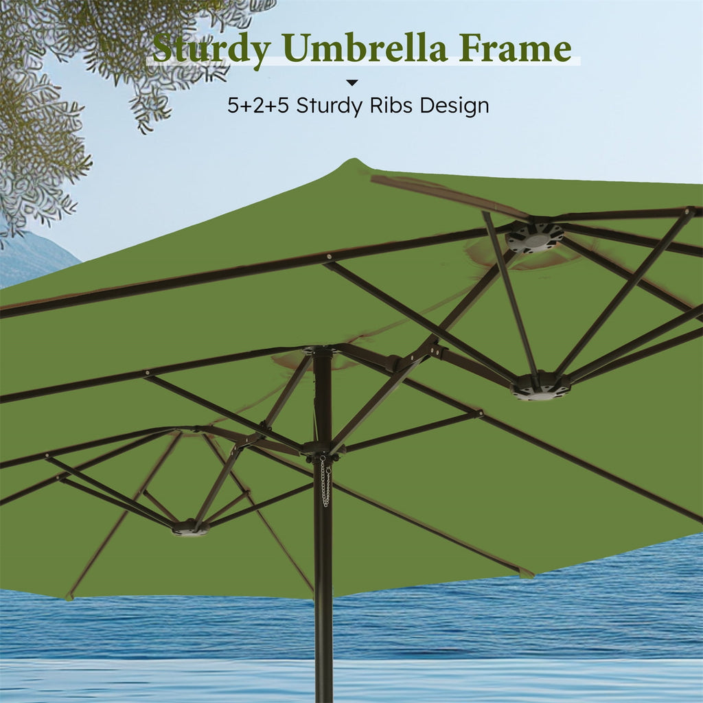 SUMMIT LIVING 15 ft Large Patio Umbrella with Base (Included) Double-Sided Rectangular Outdoor Deck Umbrella for Outside - Beige