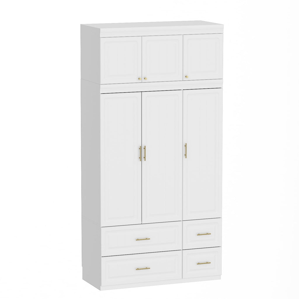 OxyLife 2 Door Wardrobe Armoire, White Closet Storage Organizer with Drawers and Shelves