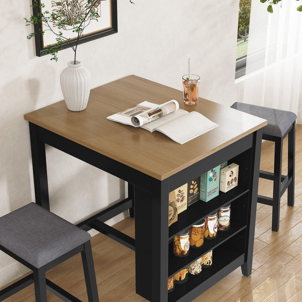 HLR 24.8 Bar Stools, Farmhouse Set of 2 Bar Chairs with Cushion for Kitchen, Dining Room, Cafe Black