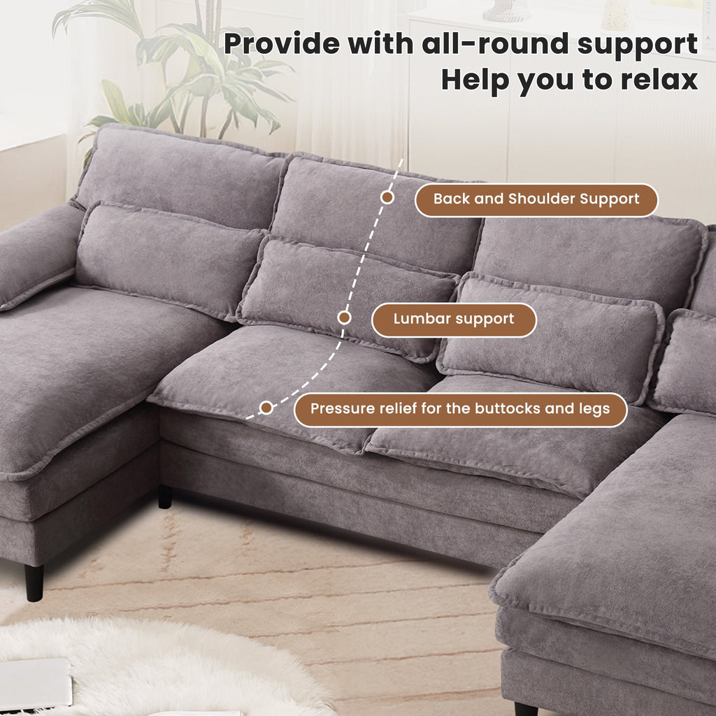 JONPONY109.45 U Shaped Couch,Oversized 4 Seat Sectional with 4 Waist Pillows, Convertible Upholstery Symmetrical Sofá,Sleeper Sofa Couch with Double Chaise Lounge &Memory Foam for Living Room, Beige