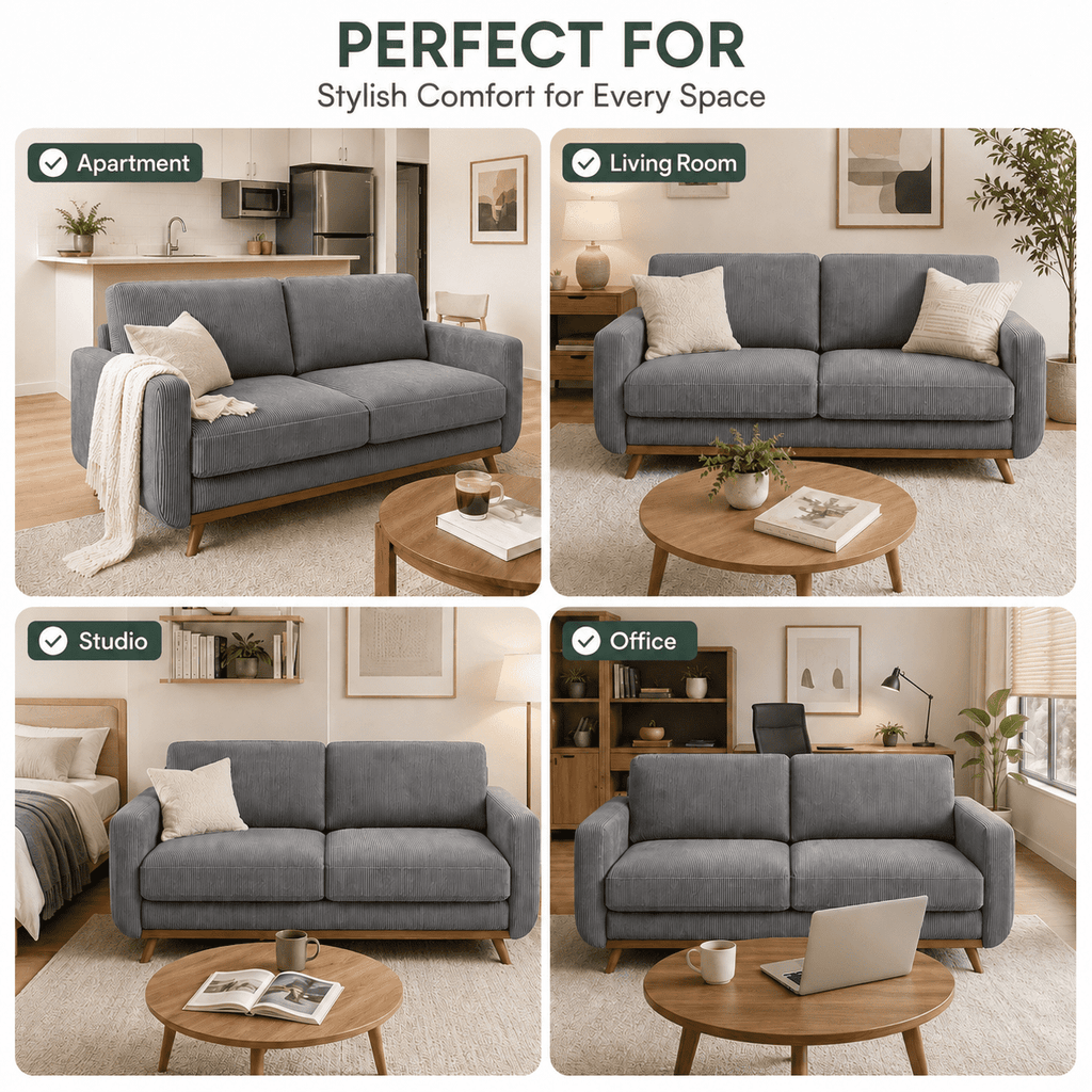Neche 68 Corduroy Sofa for Living Room, 2 Seater Modern Couch for Small Space Office, Comfy Loveseat in a Box, Green